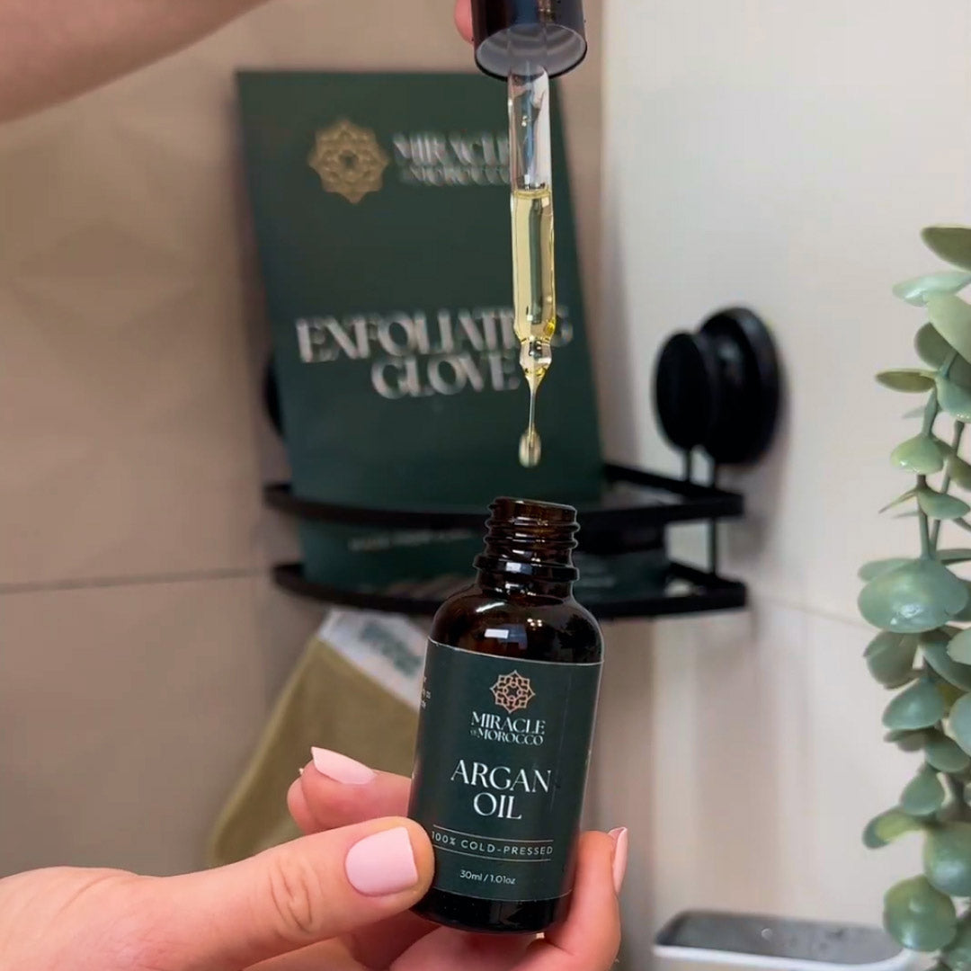 100% Pure Argan Oil + Exfoliating Glove Bundle