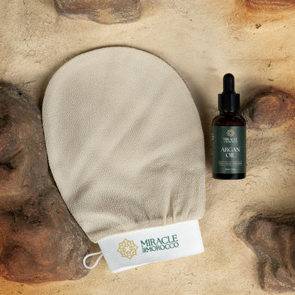 100% Pure Argan Oil + Exfoliating Glove Bundle