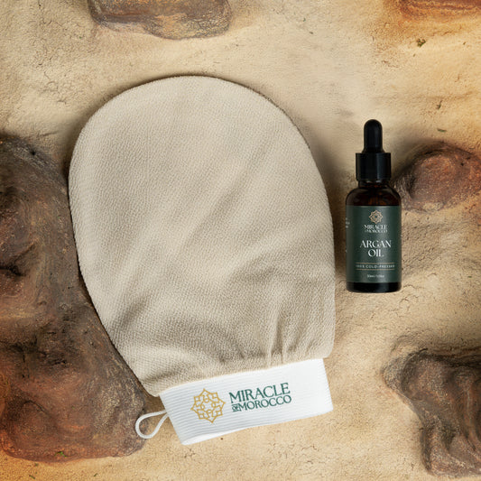 100% Pure Argan Oil + Exfoliating Glove Bundle